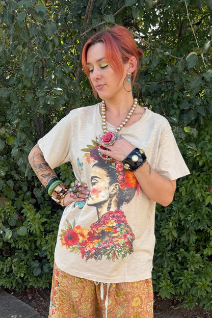 Frida Floral Portrait Graphic Short Sleeve T Shirt - ivyandlavyboutique Blue Velvet