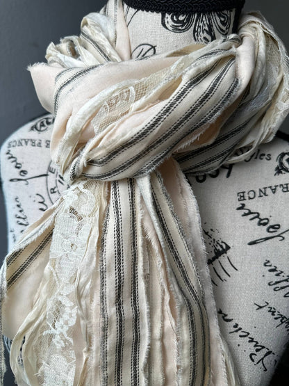 Fringe Scarf - L'Occitane: Off-White & Black - ivyandlavyboutique The Curated Raven