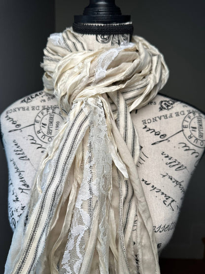 Fringe Scarf - L'Occitane: Off-White & Black - ivyandlavyboutique The Curated Raven