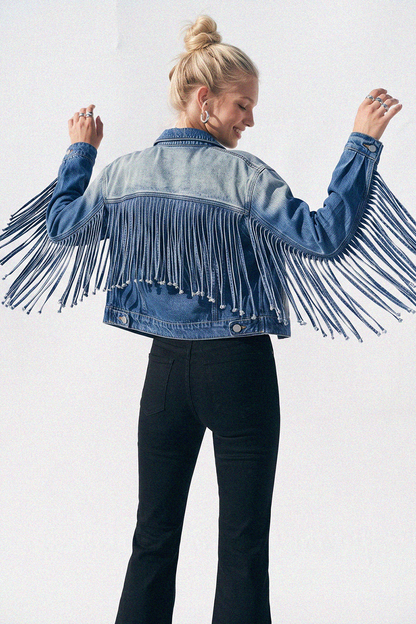 Fringed Babe Motto Jean Jacket - ivyandlavyboutique WISTERIA LANE