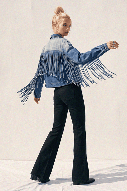 Fringed Babe Motto Jean Jacket - ivyandlavyboutique WISTERIA LANE