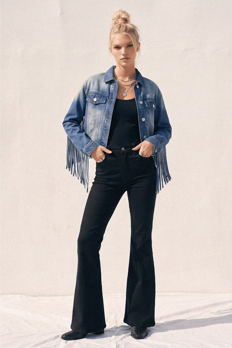 Fringed Babe Motto Jean Jacket - ivyandlavyboutique WISTERIA LANE