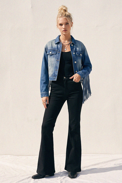 Fringed Babe Motto Jean Jacket - ivyandlavyboutique WISTERIA LANE