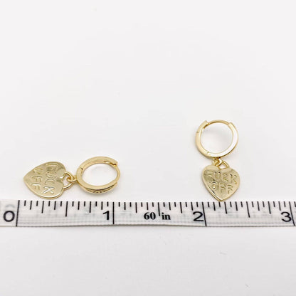 "Fuck off" Heart-shaped Gold Plated Huggie Earrings: Silver - ivyandlavyboutique Mio Queena