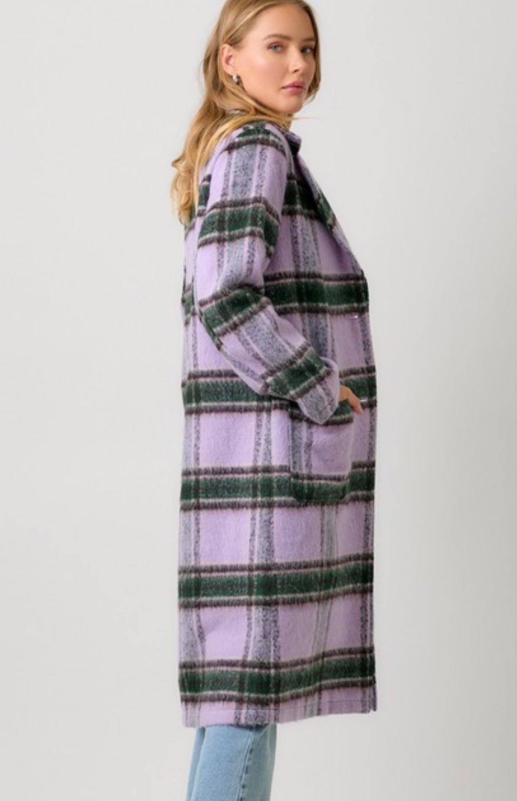 Fuzzy Plaid Long Coat - ivyandlavyboutique ivyandlavyboutique