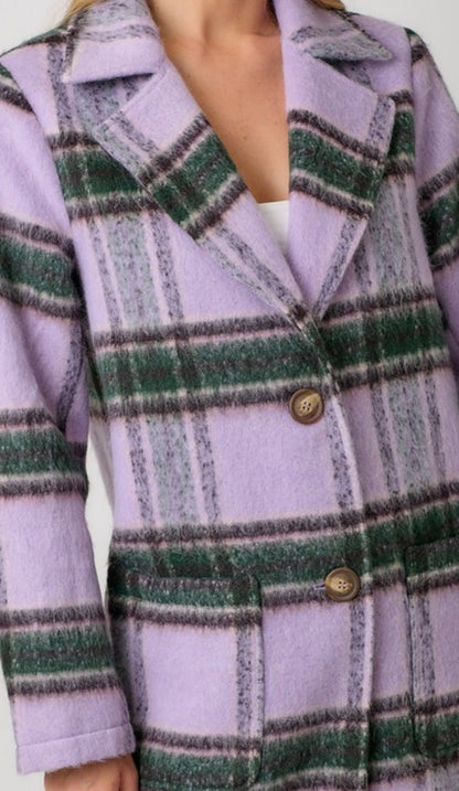Fuzzy Plaid Long Coat - ivyandlavyboutique ivyandlavyboutique