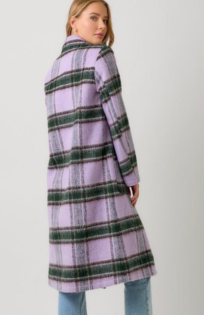 Fuzzy Plaid Long Coat - ivyandlavyboutique ivyandlavyboutique