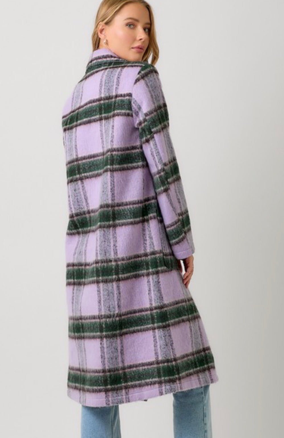Fuzzy Plaid Long Coat - ivyandlavyboutique ivyandlavyboutique