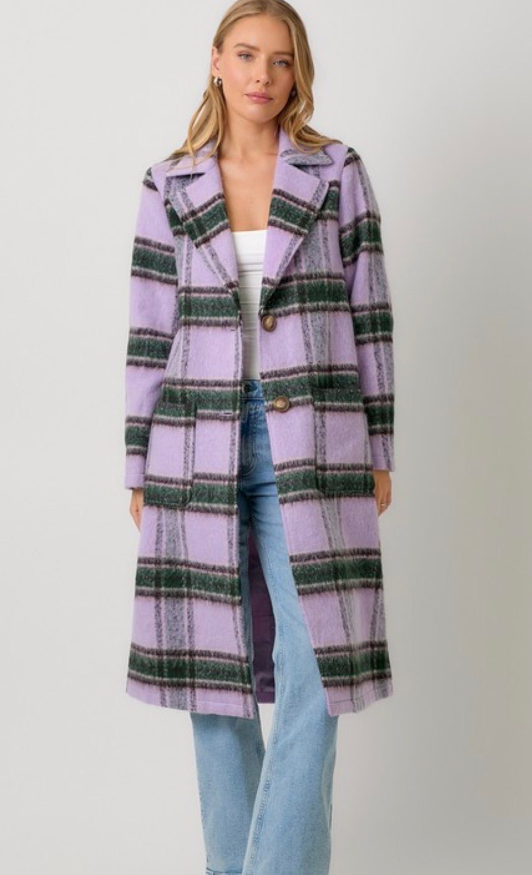 Fuzzy Plaid Long Coat - ivyandlavyboutique ivyandlavyboutique