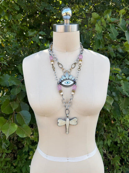 Garden Trance Dragonfly Pink Glass Necklace - ivyandlavyboutique ivyandlavyboutique