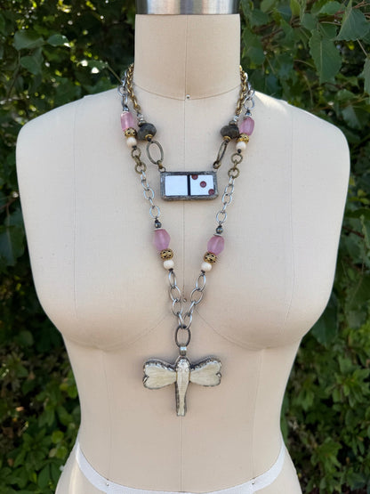 Garden Trance Dragonfly Pink Glass Necklace - ivyandlavyboutique ivyandlavyboutique