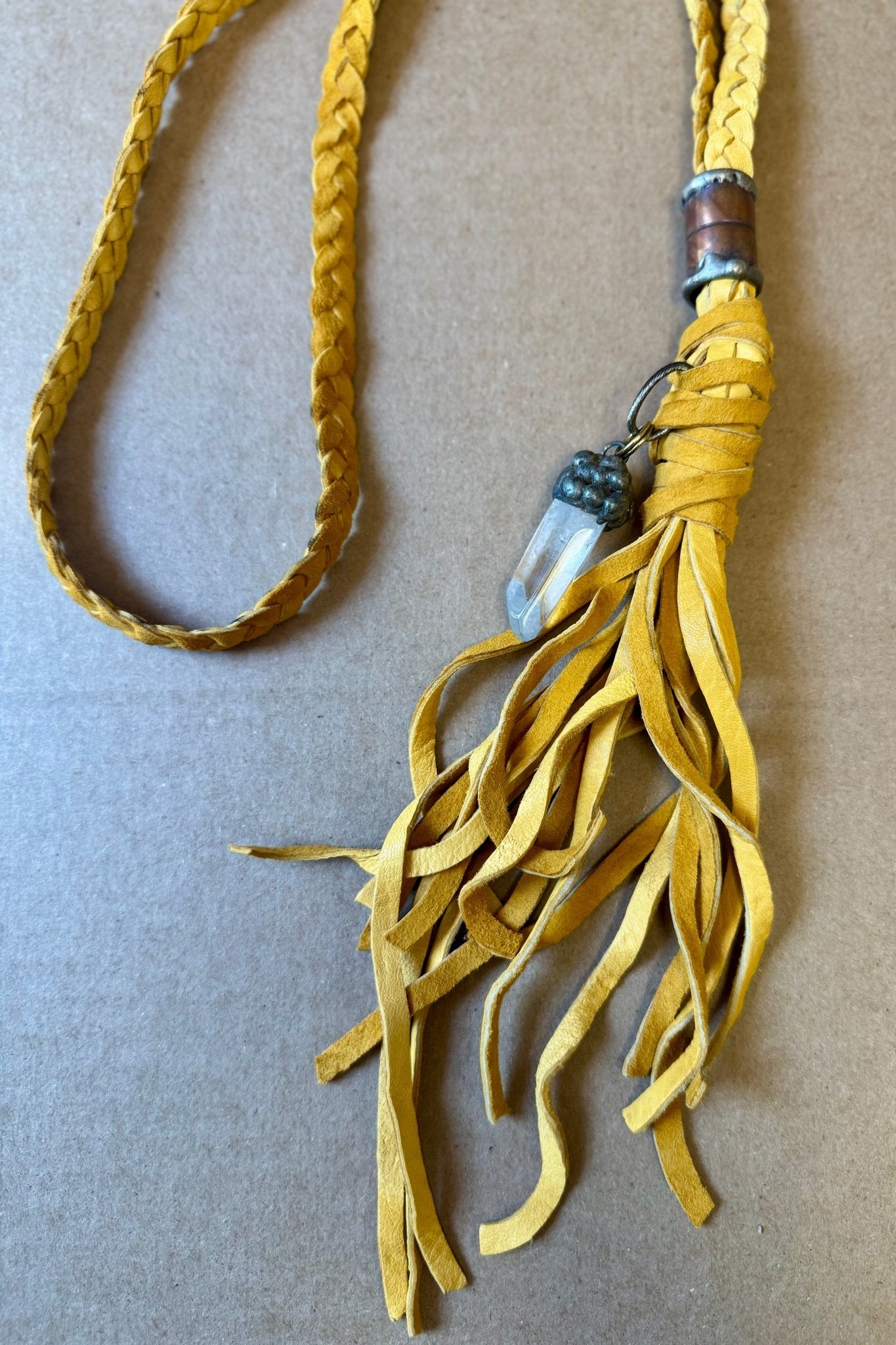 Gemstone Boho Braided Leather Tassel Necklace - ivyandlavyboutique Art by Amy