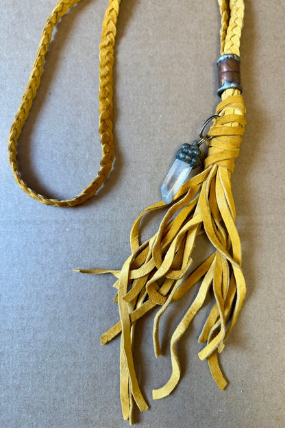 Gemstone Boho Braided Leather Tassel Necklace - ivyandlavyboutique Art by Amy