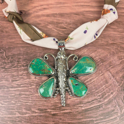 Genuine Turquoise Tibetan Butterfly Pendant Ribbon Necklace - ivyandlavyboutique ZINC Designs