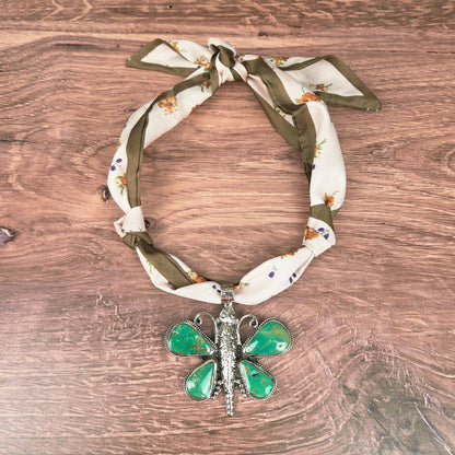 Genuine Turquoise Tibetan Butterfly Pendant Ribbon Necklace - ivyandlavyboutique ZINC Designs