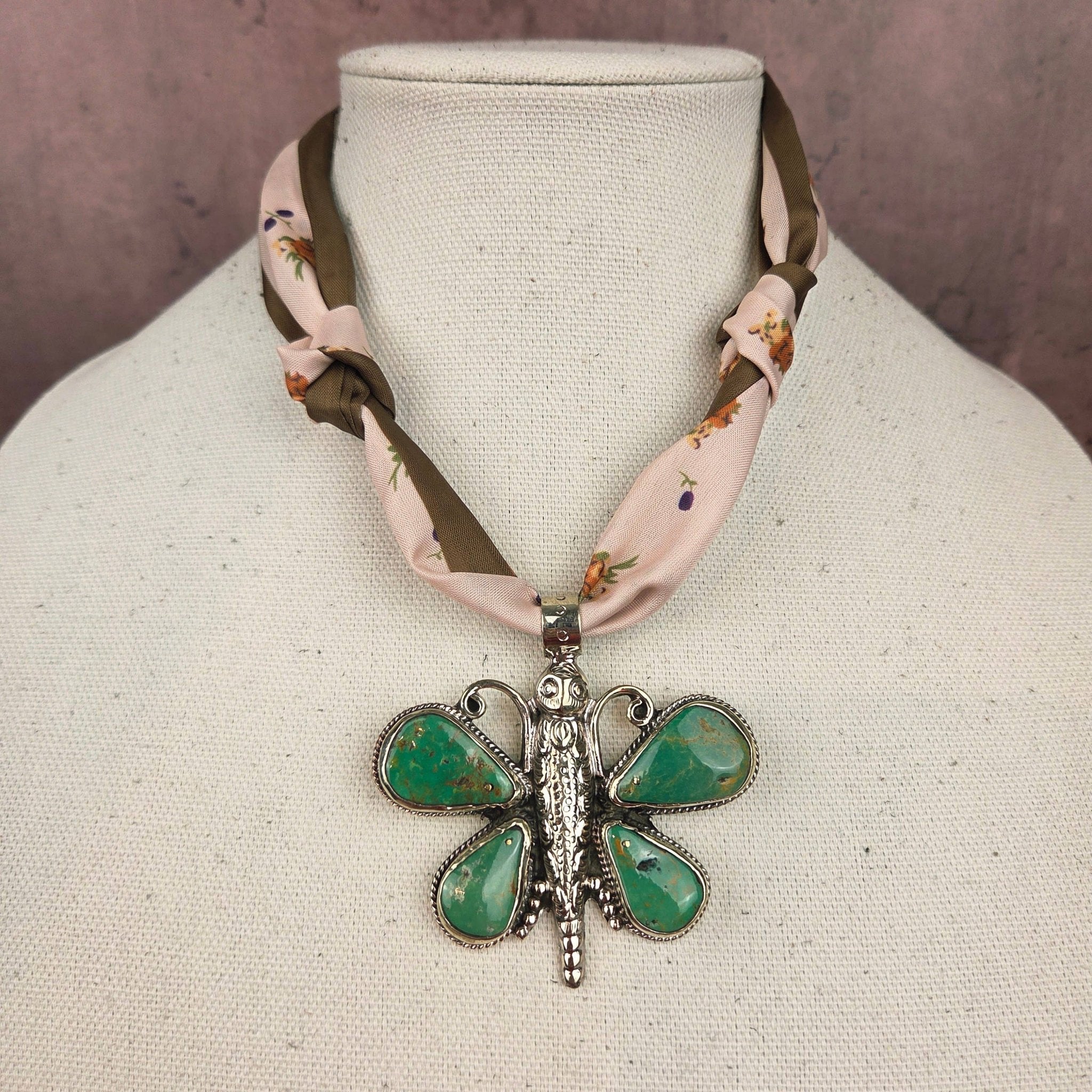 Genuine Turquoise Tibetan Butterfly Pendant Ribbon Necklace - ivyandlavyboutique ZINC Designs
