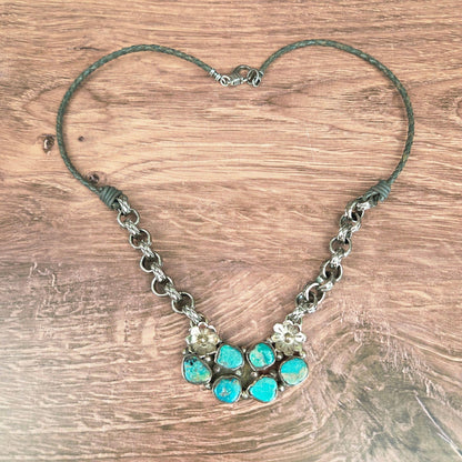 Genuine Turquoise Tibetan Pendant Chain and Leather Necklace - ivyandlavyboutique ZINC Designs