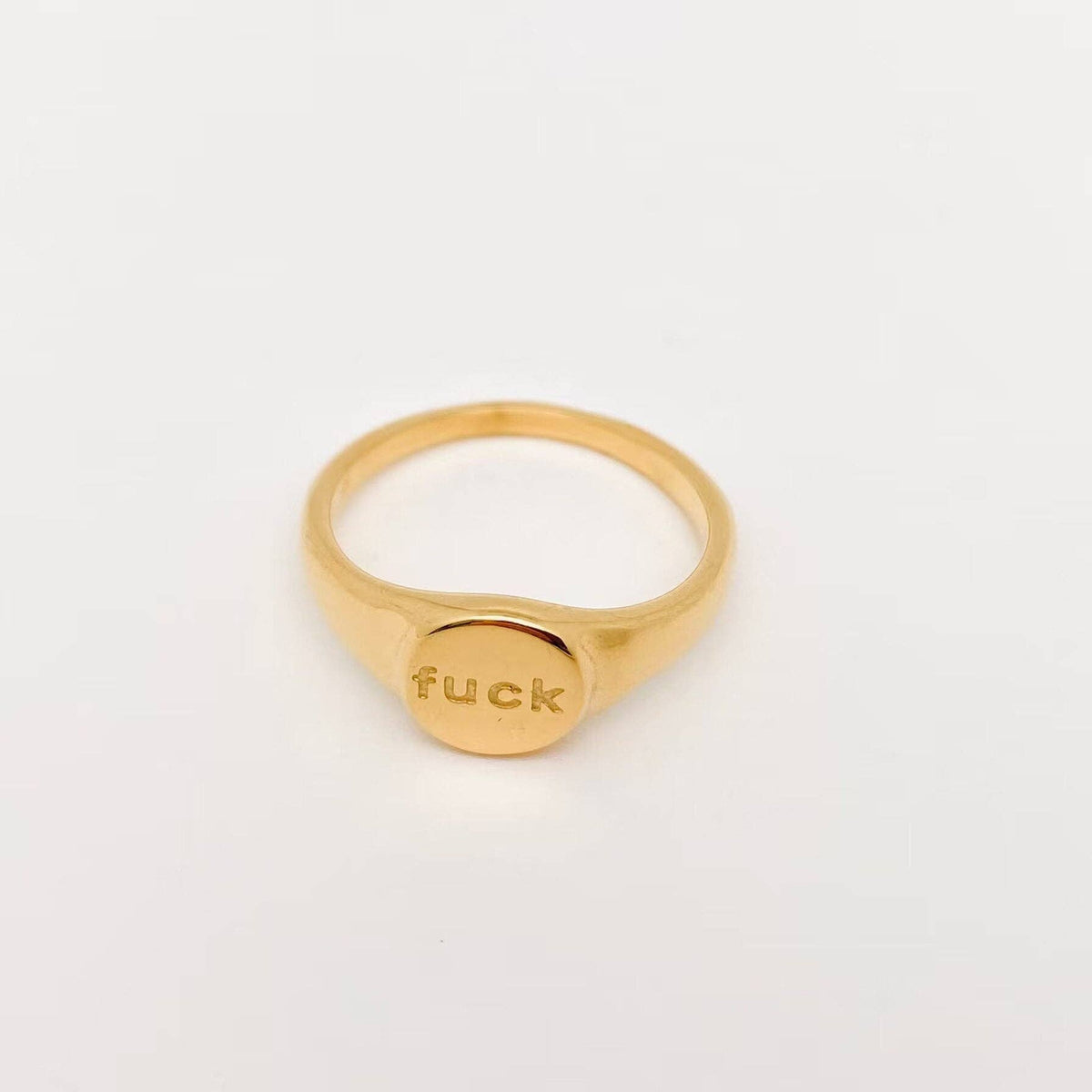 Geometric "fuck off"18K Gold Plated Stainless Steel Ring-FGS: FUCK / 6 - ivyandlavyboutique Mio Queena