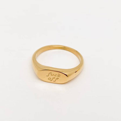 Geometric "fuck off"18K Gold Plated Stainless Steel Ring-FGS: FUCK / 6 - ivyandlavyboutique Mio Queena