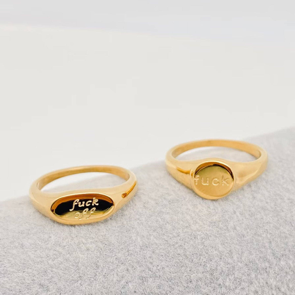 Geometric "fuck off"18K Gold Plated Stainless Steel Ring-FGS: FUCK / 6 - ivyandlavyboutique Mio Queena