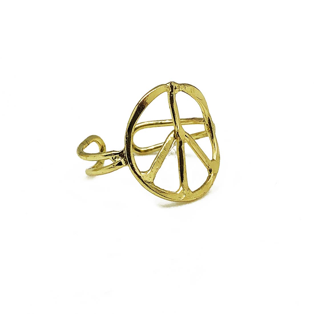 Gold Plated Adjustable Ring - Peace Sign - ivyandlavyboutique Anju Jewelry