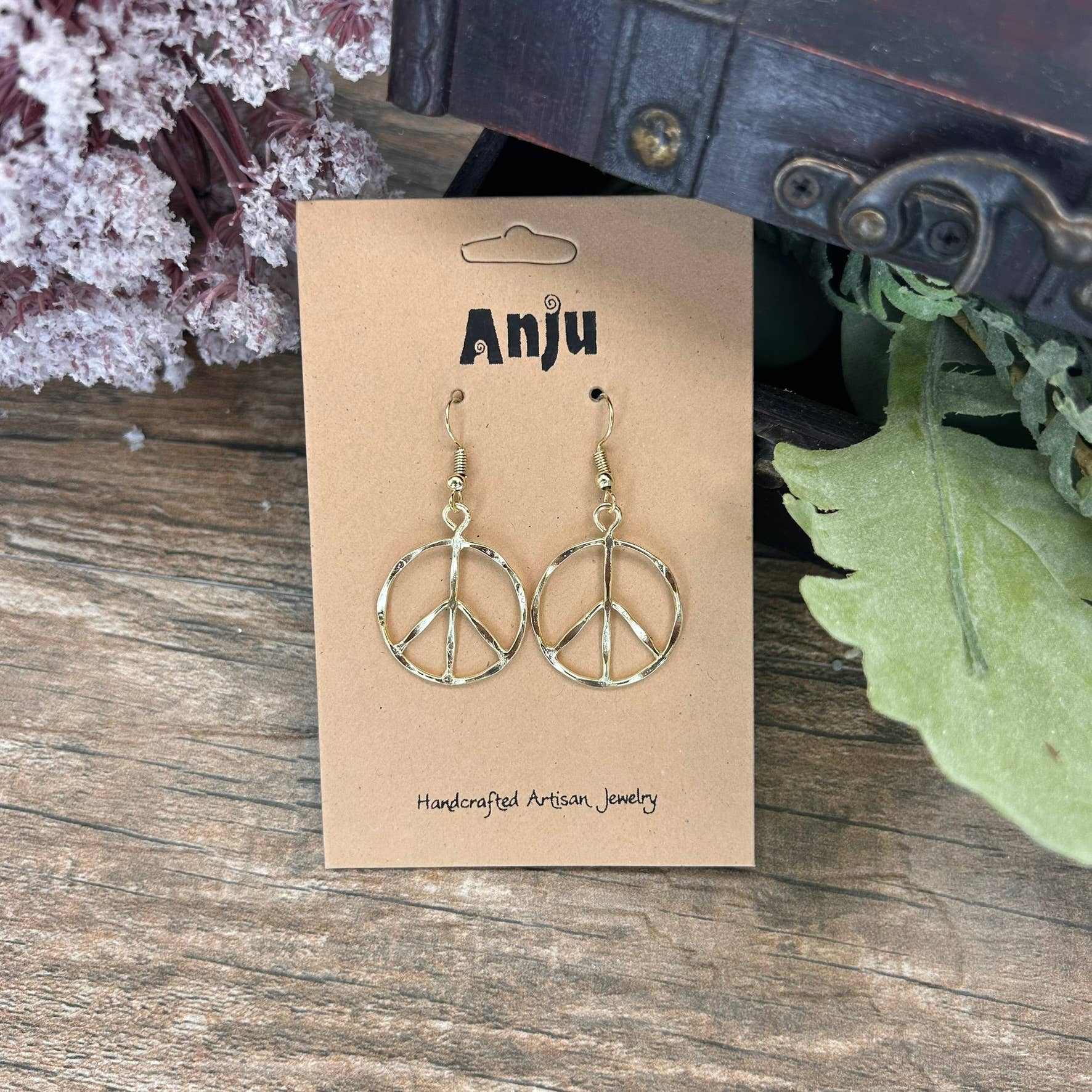 Gold Plated Earrings - Smaller Size Peace Sign - ivyandlavyboutique Anju Jewelry