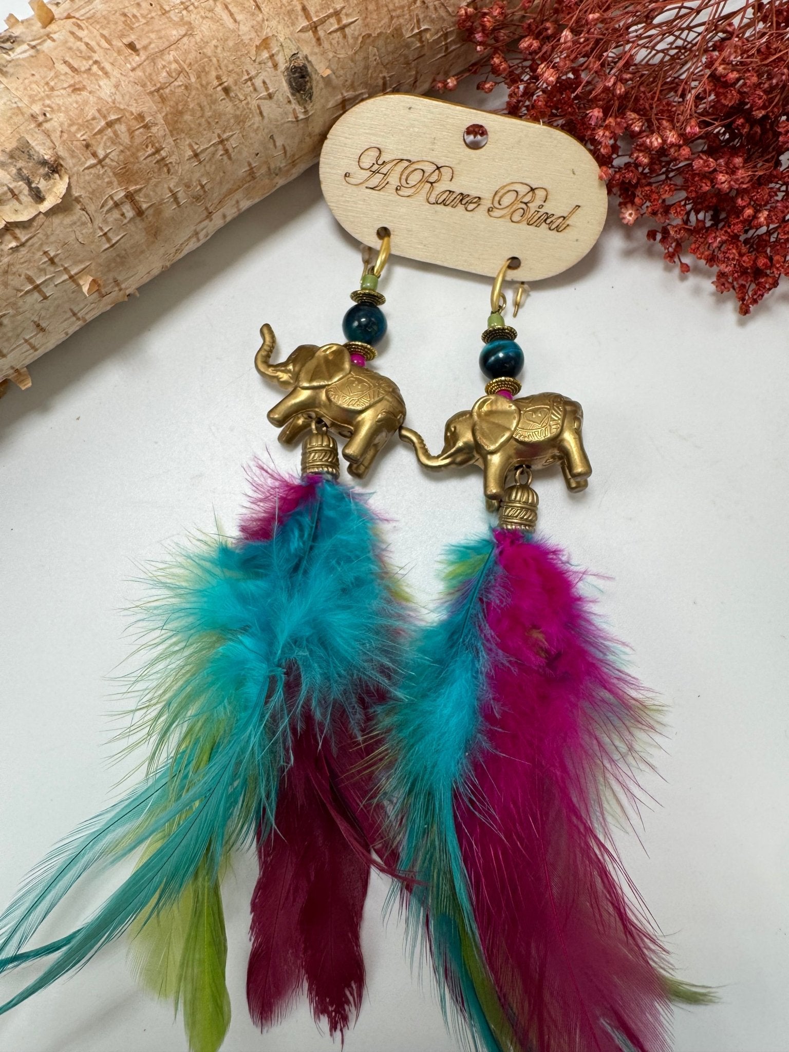 Golden Elephant Feather Earring - ivyandlavyboutique A Rare Bird Shop