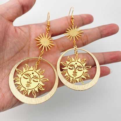 Golden Sun Goddess Pendant Earrings Bohemian Style - MS: Gold - ivyandlavyboutique Mio Queena