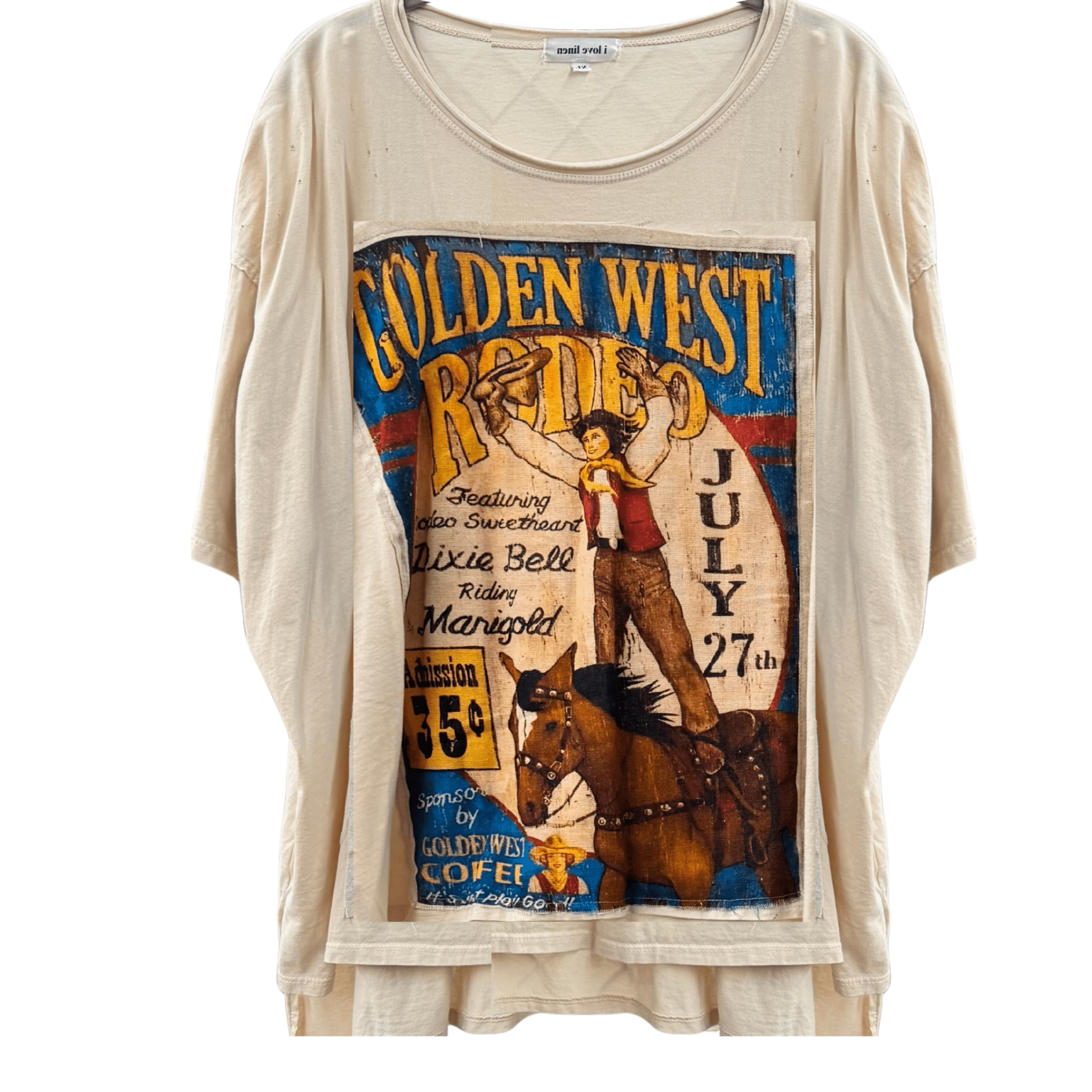 Golden West Rodeo Vintage Poster Patchwork Tee - ivyandlavyboutique I LOVE LINEN