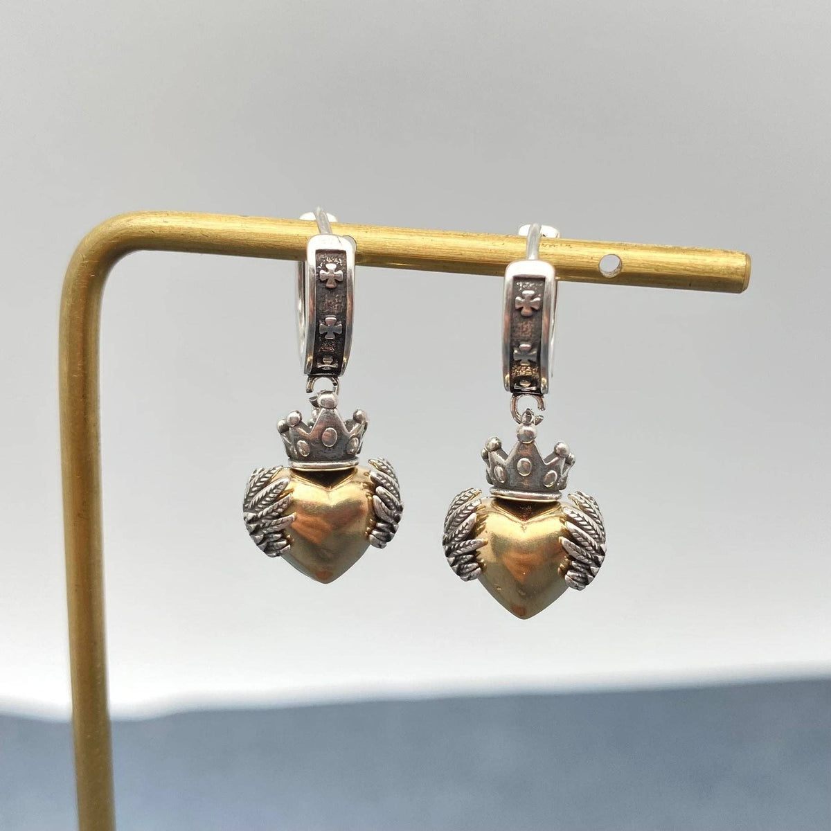 Gothic Crown Wings Heart Charm Silver-Plated Earrings - GT - ivyandlavyboutique Mio Queena