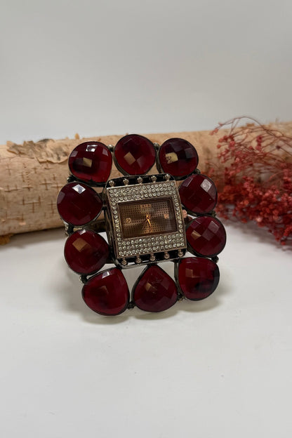 GUESS Bedazzled Watch Cuff/Red Crystal - ivyandlavyboutique ivyandlavyboutique