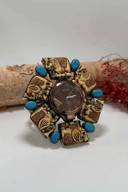 GUESS Tribe Watch Cuff/Blue Stone - ivyandlavyboutique ivyandlavyboutique