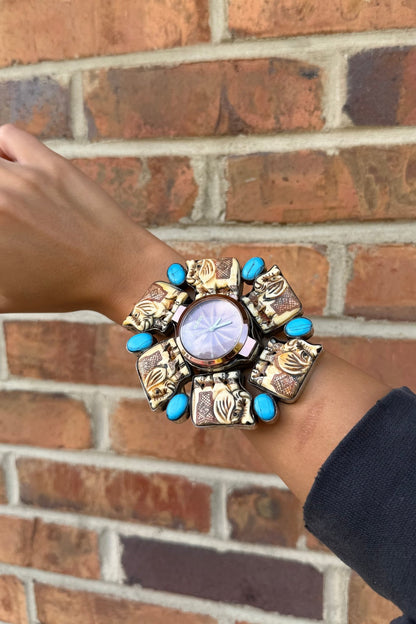 GUESS Tribe Watch Cuff/Blue Stone - ivyandlavyboutique ivyandlavyboutique