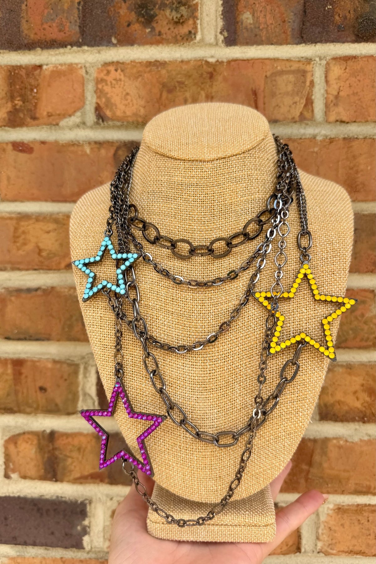 Gunmetal Star Shooter Rhinestone Necklace - ivyandlavyboutique ivyandlavyboutique