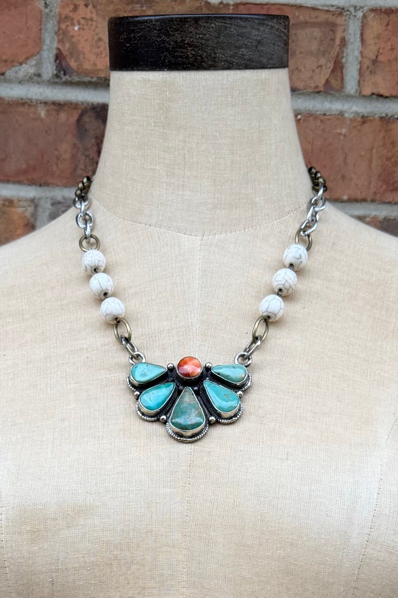 Half Flower Turquoise Handmade Necklace - ivyandlavyboutique ivyandlavyboutique