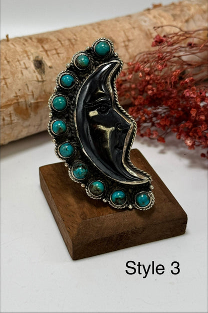 Half Moon Black and Turquoise Ring - ivyandlavyboutique ivyandlavyboutique