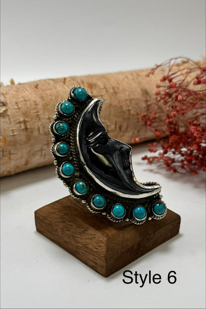 Half Moon Black and Turquoise Ring - Set B - ivyandlavyboutique ivyandlavyboutique