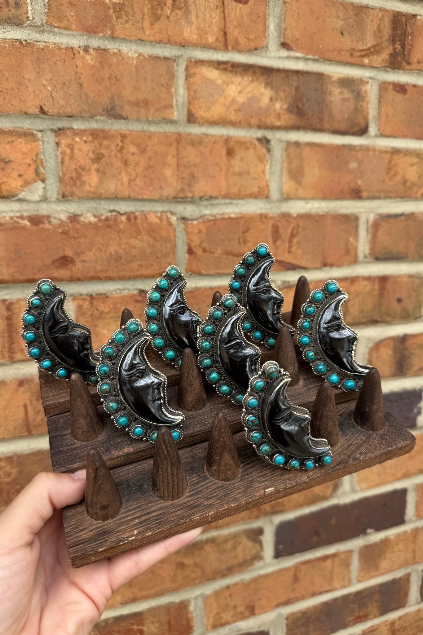 Half Moon Black and Turquoise Ring - Set B - ivyandlavyboutique ivyandlavyboutique