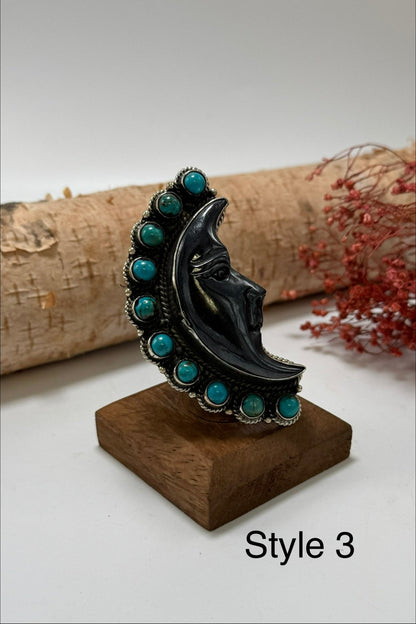 Half Moon Black and Turquoise Ring - Set B - ivyandlavyboutique ivyandlavyboutique