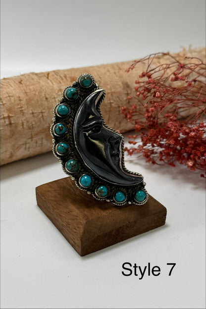 Half Moon Black and Turquoise Ring - Set B - ivyandlavyboutique ivyandlavyboutique