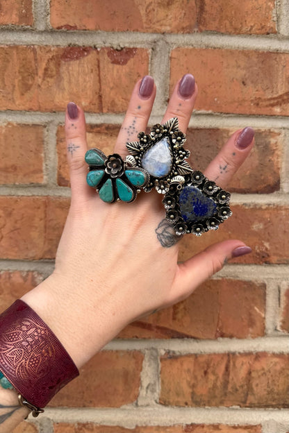 Half Squash Blossom Turquoise Ring - ivyandlavyboutique ivyandlavyboutique