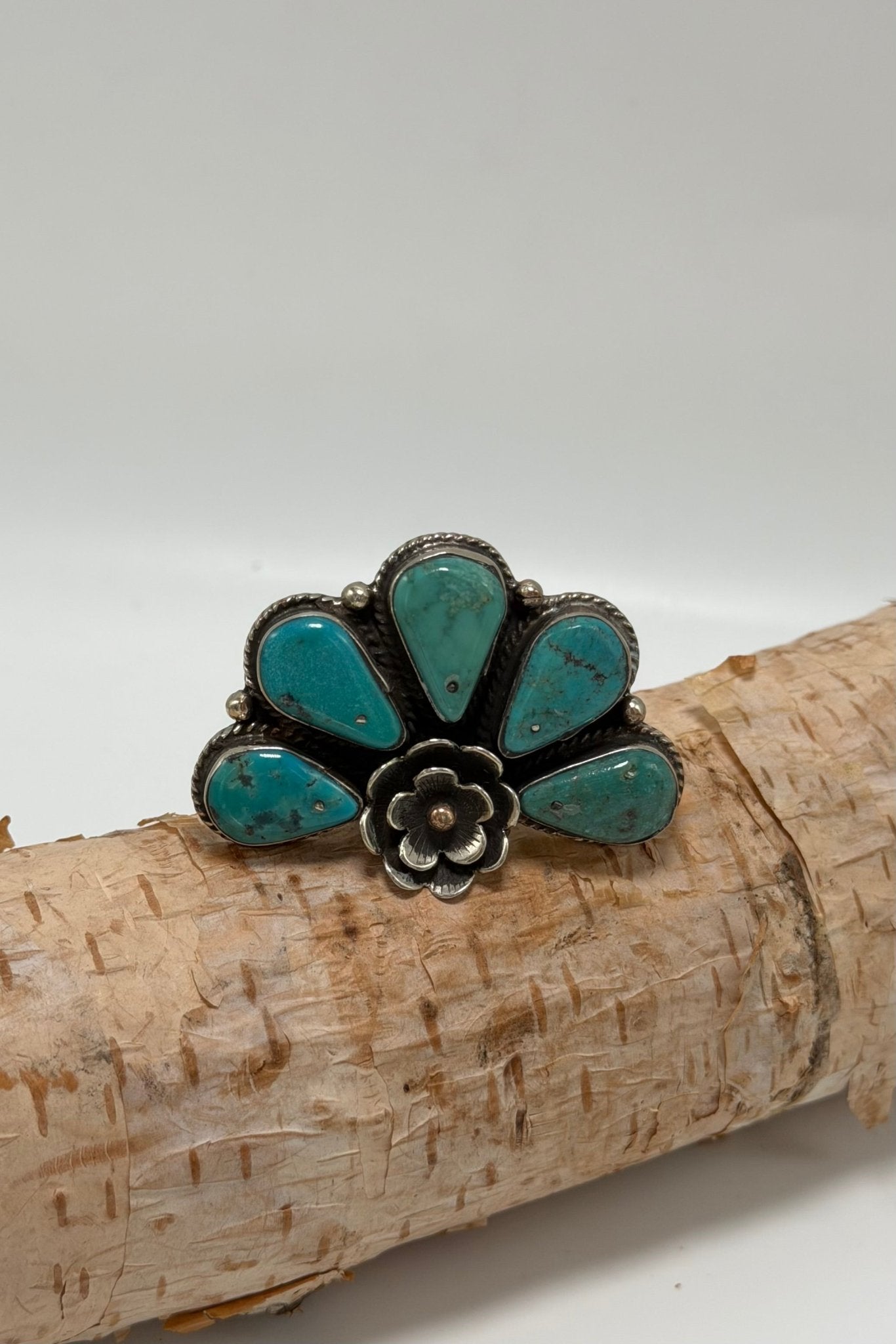 Half Squash Blossom Turquoise Ring - ivyandlavyboutique ivyandlavyboutique
