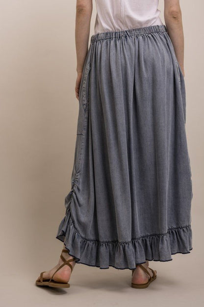 Hally Ruched Front Chambray Skirt - ivyandlavyboutique Blue Velvet