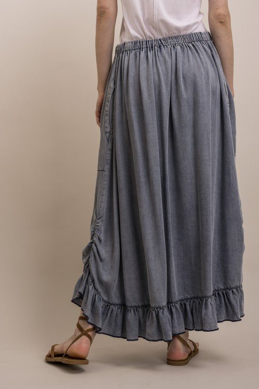 Hally Ruched Front Chambray Skirt - ivyandlavyboutique Blue Velvet