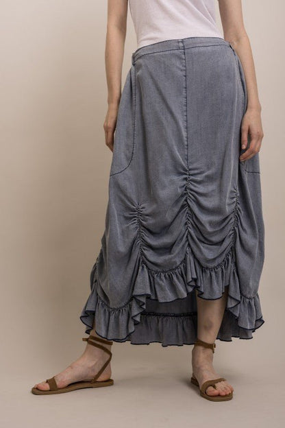 Hally Ruched Front Chambray Skirt - ivyandlavyboutique Blue Velvet