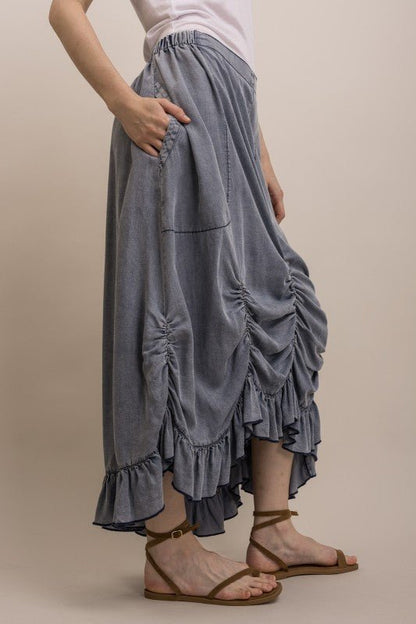 Hally Ruched Front Chambray Skirt - ivyandlavyboutique Blue Velvet