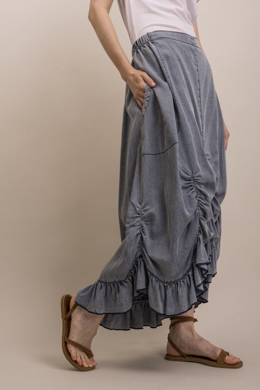 Hally Ruched Front Chambray Skirt - ivyandlavyboutique Blue Velvet