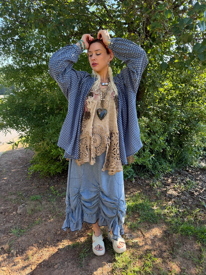 Hally Ruched Front Chambray Skirt - ivyandlavyboutique Blue Velvet