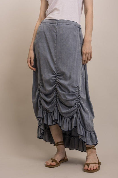 Hally Ruched Front Chambray Skirt - ivyandlavyboutique Blue Velvet