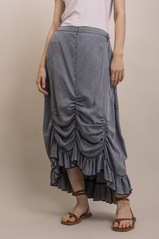 Hally Ruched Front Chambray Skirt - ivyandlavyboutique Blue Velvet